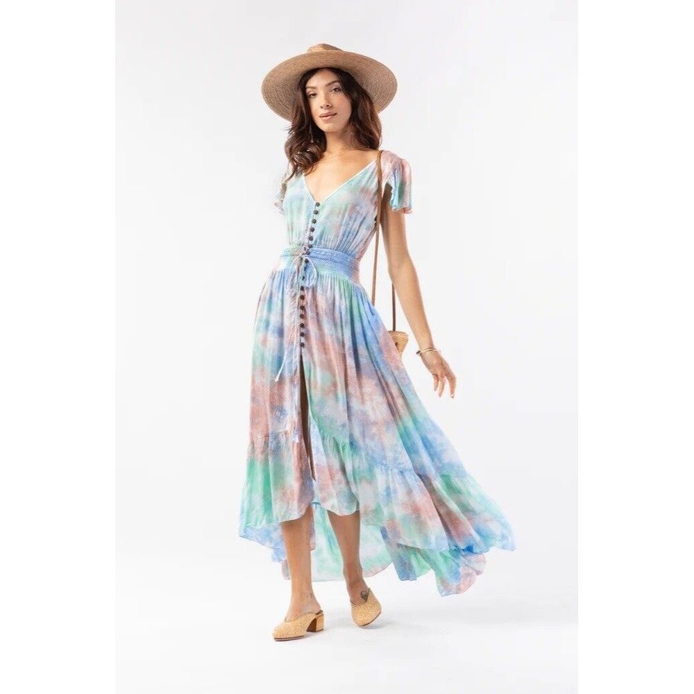 Tiare Hawaii New Moon Maxi Dress Blue Teal Violet Smoke